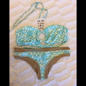 Blue and gold bikini - bandeau - swimwear